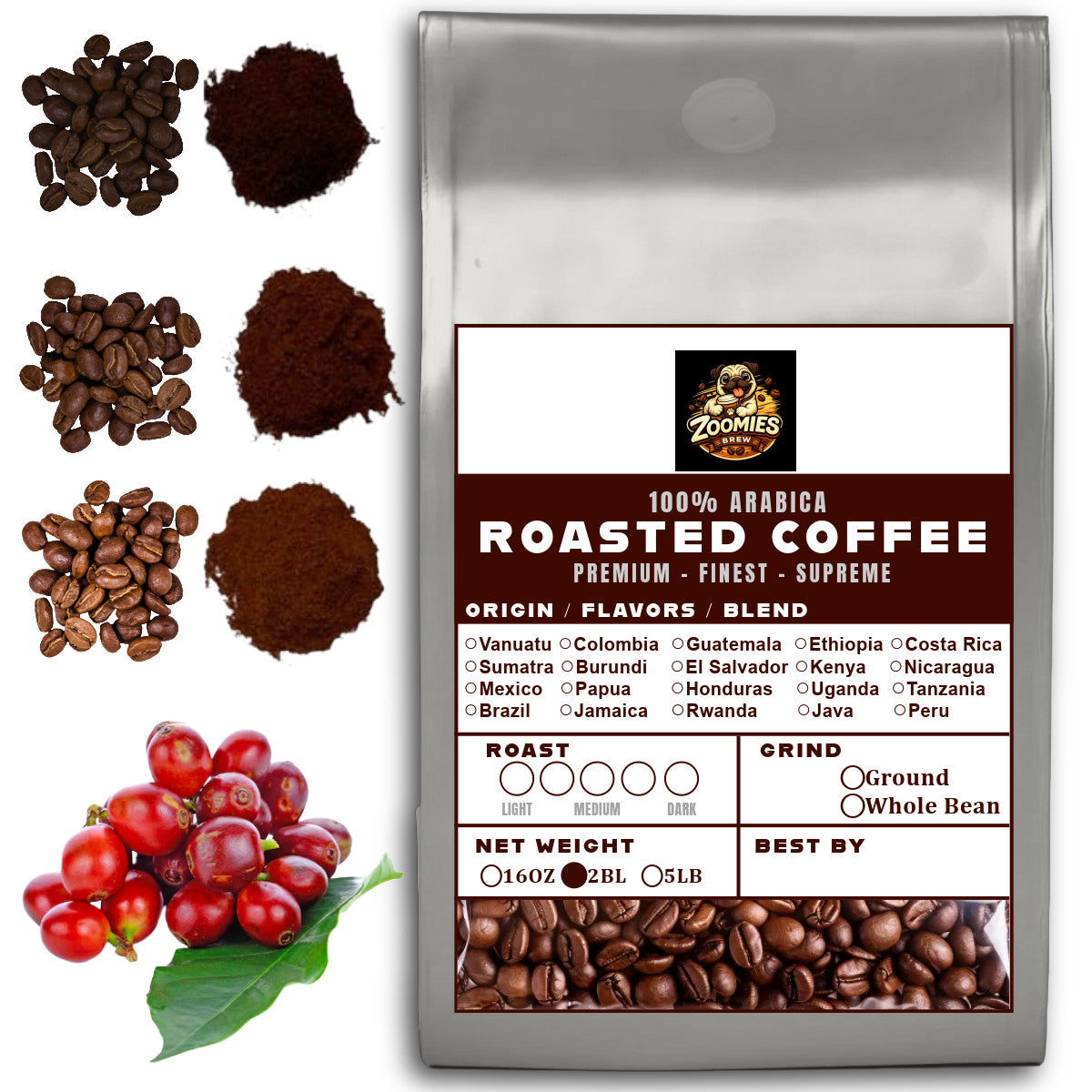 32 OZ 2LB Specialty Whole Bean and Ground Coffee Supreme Finest Artisan for Drips Cold Brew Espresso French Press Dark Medium Light Roast from Vanuatu Sumatra Ethiopia Brazil Kenya Colombia Guatemala Burundi Costa Rica East Java El Salvador Honduras etc